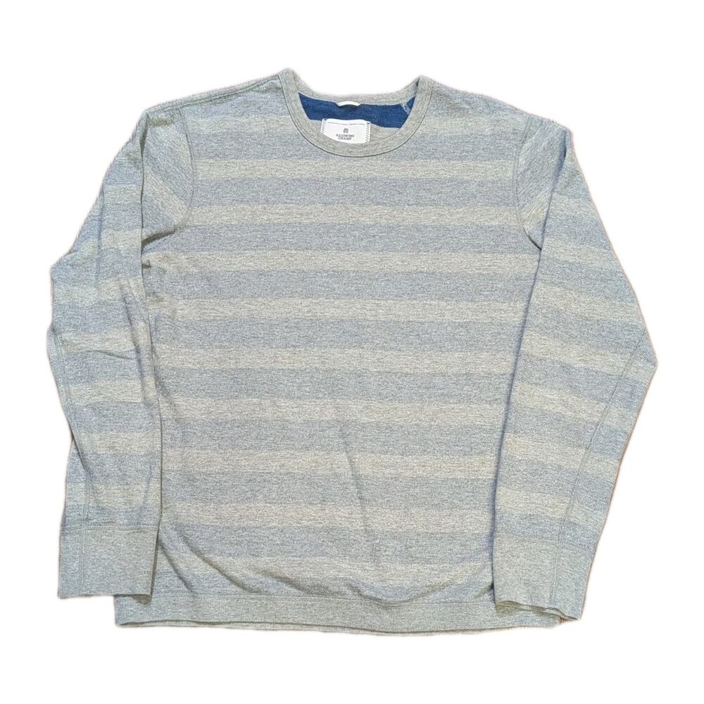 Reigning Champ Men's Terry Relaxed Crewneck Sweatshirt Large Blue Striped
